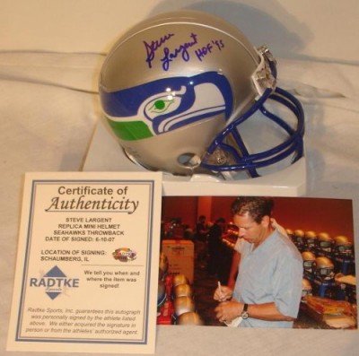 Steve Largent Autographed/Hand Signed Seattle Seahawks Mini Helmet with HOF 95 Inscription