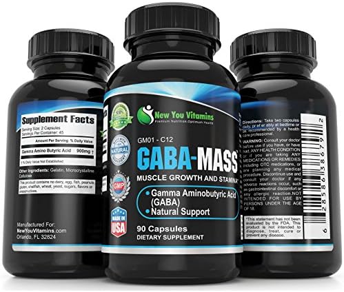 GABA-Mass Gamma Amino Butyric Acid GABA 900mg 90 Capsules 1 Bottle