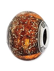 Sterling Silver Reflections Italian Light Brown with Gold Glitter Glass Bead