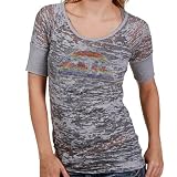 NBA Touch by Alyssa Milano Denver Nuggets Ladies Gray Sheer Crystal Premium 1/4 T-shirt (XX-Large)