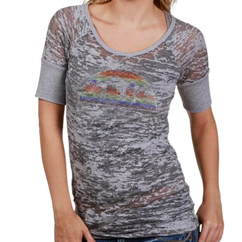 Touch by Alyssa Milano Denver Nuggets Ladies Gray Sheer Crystal Premium 1/4 T-shirt (Small)