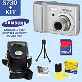 Samsung Digimax S730 7.2MP Digital Camera (Silver) + 512MB Accessory Kit w/3 Year Extended Warranty