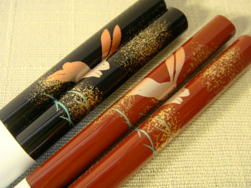 【会津塗】木製 夫婦箸 うさぎ(手塗) 桐箱入