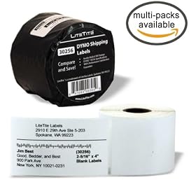 LiteTite 30256 DYMO LabelWriter Shipping Labels, Address, Mailing, All-Purpose, White, Blank, 2-5/16 x 4 Inches (300 per Roll) (30256)