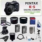 Pentax K-5 Digital SLR Camera W/18-55mm Zoom Lens (Black) + Huge Accessories Package Including 3 Extra Lens, 16gb Sdhc Memory Card, 2 Extra Batteries, Ac/dc Charger, Hdmi Cable & Much More!!