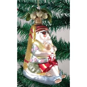 Tropical Island Palm Tree Santa Christmas Ornament