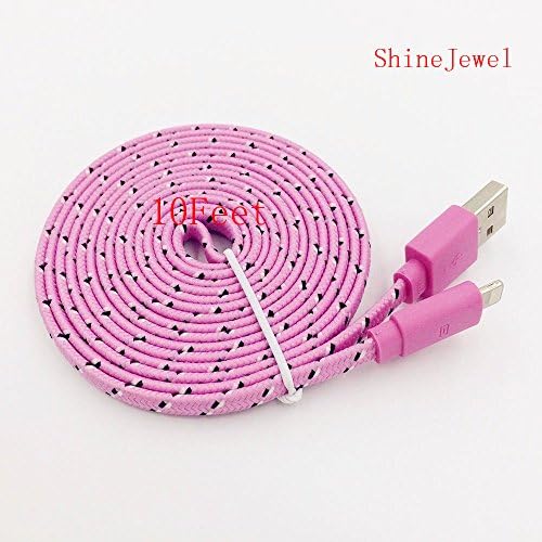 iPhone 6 cable, iPhone 5 Cable, ShineJewel(TM) 1 PCS DIY 3M 10Ft Extra Long New Ruggedized Braided Fabric Noodle Flat Design High Quality For iPhone 6 iPhone 6 Plus iPhone 5 cable - Extra Long iPhone 6 iPhone 5 5S 5C iPad 4 ipad mini iPod Touch Nano 7th Gen - 8 pin to USB Data Sync Transfer cable - iPhone 6 cable, iPhone 5 Cable, 10Ft - 10ft iPhone 6 iPhone 5 Charger-Pink