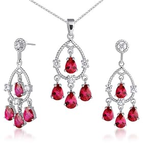 Celebrity Inspired Pear Checkerboard Shape Created Ruby Pendant Earrings Set... by Ruby Birthstones