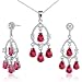 Jewelry : Celebrity Inspired Pear Checkerboard Shape Created Ruby Pendant Earrings Set in Sterling Silver