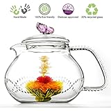 Glass Teapot Butterfly 24oz/710ml Pink color Non-Drip with Infuser