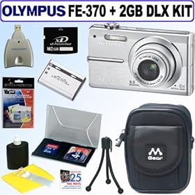 Olympus FE-370 8MP Digital Camera Silver and 2GB Deluxe Accessory Outfit