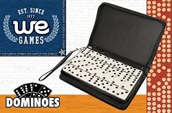 WE Games DOUBLE 6 Dominoes With spinners in black vinyl zipper case with strap