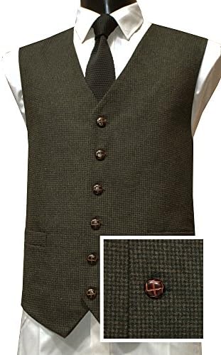 Classic Wool Handle Traditional Check Style Tweed Waistcoat - Green