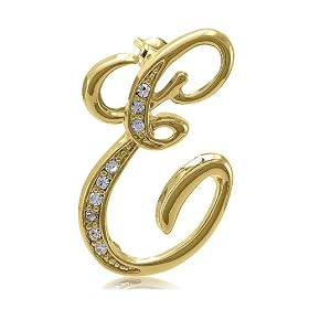 Gold Tone Initial Letter Brooch Pin - E - Ideal Gift For Anniversary, Engagement, Wedding, Birthday, Romantic For Her