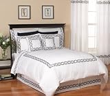 White and Black Hotel Spa Embroidery Collection - 5pc Luxury Duvet Cover Bedding Set-King Size
