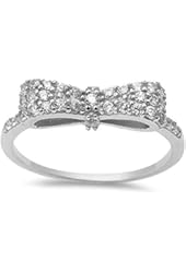 White Cz Bow Tie .925 Sterling Silver Ring Sizes 4-12