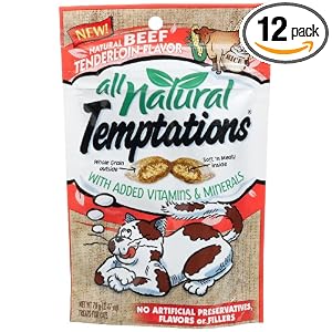 All Natural Temptations Beef Flavor Treats for Cats, 2.47-Ounce Pouches (Pack of 12) by All Natural Temptations