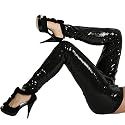 New Ladies Black Shiny Sequin Leggings Womens Sizes 6-14