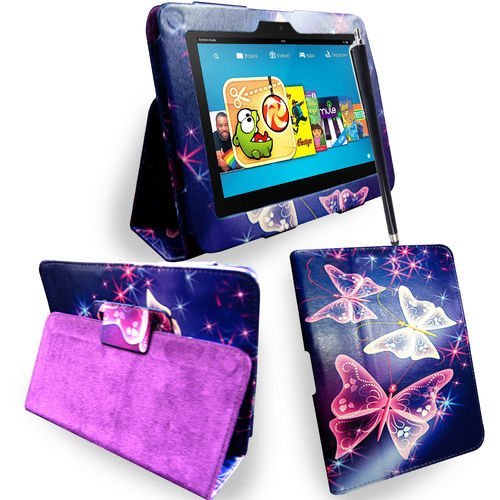 APPLE IPAD MINI 2 II TABLET ULTRA BUTTERFLY BLUE WITH BUILT IN MAGNET FOR SLEEP/WAKE STANDBY BOOK FOLIO PU LEATHER CASE COVER POUCH +STYLUS