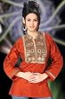 Designer Red Raw silk Kurti/Tunic with contrast color beaded collar