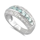 9ct White Gold Ladies 3 Row Ring With Channel Set Alexandrite And 18pts Of Diamonds Size O