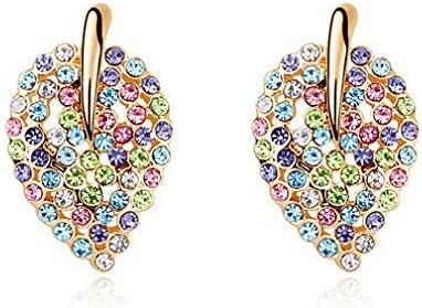 ARIDA Woman's Fashion Jewelry Ladies Champagne Leaves Studs Earrings with Multicolored Crystals . Beautiful Gift