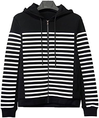 Simplechic Men's Cotton Full Zip Long Sleeve Fitted Striped Drawstring Hoodies