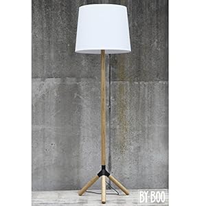 Stehlampe Holz Dreibein Leuchte Standleuchte Lampe Schirm weiß H 157 cm