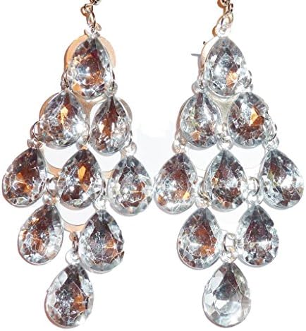 Long Dangle Earrings VR Clear Teardrop Stone 3.75 inch Fish Hooks Child