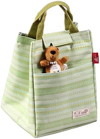 Culon Durable Linen Cotton Stripe Lunch Tote Bag, Garocery Bags with Hook &amp; Loop Tapes (Green)