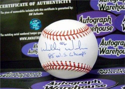 Willie Wilson Autographed/Hand Signed Baseball 85 WS Champs