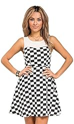 Sexy Above the Knee Checkered Print Round Neck Polyester/Silk Fitted Skater Dress/Club Dress/Evening Dress/Party Dress 