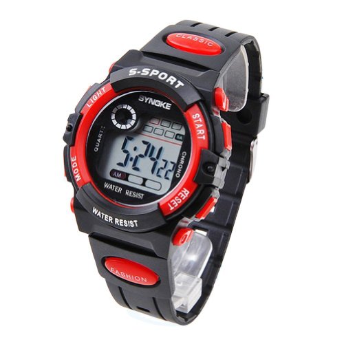 SYNOKE Unisex Kids Student Watches Fashion Sports Watches with Alarm Chronograph Long lasting battery Calendar Noctilucen Wristband Digital Watches (Red)