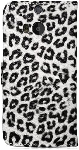 Fosmon CADDY-LEOPARD Leather Wallet Flip Cover Case for HTC One (M8) 2014 - White