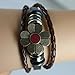 November's Chopin (TM) Unique Metal Button Ring Braided Leather Adjustable Wrap Bracelet