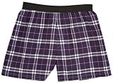 Adult Flannel Boxer Shorts Elastic Waist False Fly Purple and White Plaid