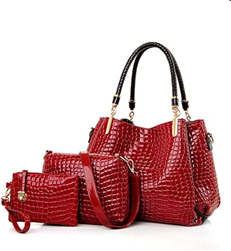 Pavel Handbags for 3 Bags Women Handbag + Shoulder Bags+wallet 3 Piece Set Bag Leather Top Handle Bag Ladies (Red)