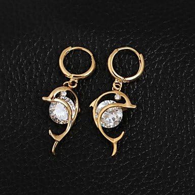 JEW JEWLY Women's New Gold Plated Hot Selling Fashion Hollw Dolphin Shape Zircon Earrings ER0068