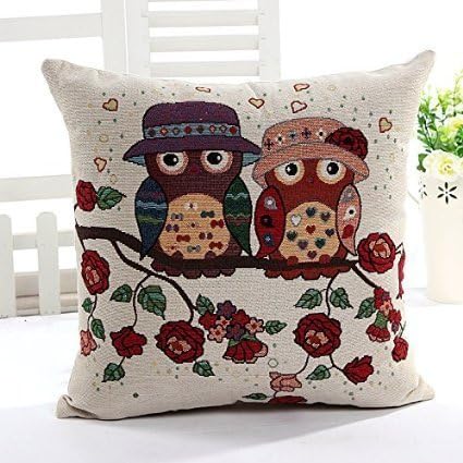 Lijia Cotton Linen Square Throw Pillow Case Decorative Cushion Cover Pillowcase for Sofa Owls 18 "X18 "