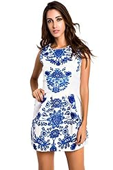 Polyester Jacquard Pleated Summer Tank Floral Print Fit-and-Flare Skater Dress 