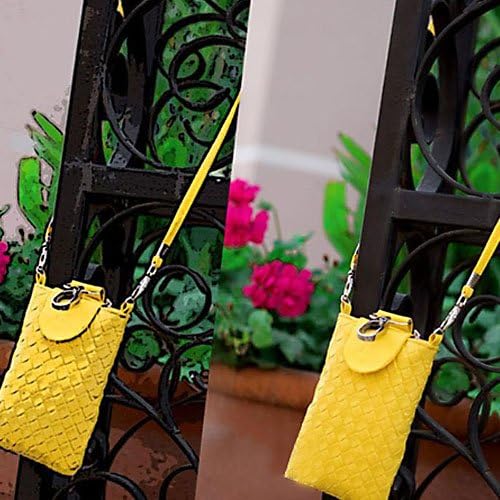 LeexGroup® Fashion Luxury Yellow Knit Style Weave Leather Strap Shoulder Pouch Bag Case for Apple iphone 4 4s iphone 5 Samsung Galaxy i9300 S3 HTC ONE X Blackberry Nokia Sonny LG etc.