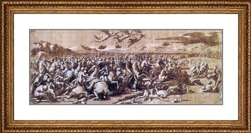 Giovan Francesco Penni The Battle at Pons Milvius - 18.25" x 26.25" Matted Framed Premium Archival Print