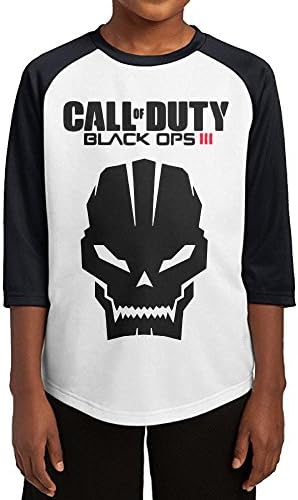 GUYT Youth Boys Call Duty Video Game Skull Raglan Tee Baseball Shirt Black Size L
