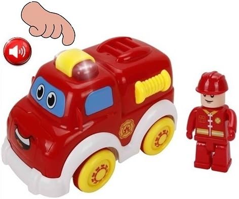ToyZe Fire Truck Toy and Fireman, Cartoon Style Fire Engine With Fun Lights and Sounds, Touch Sensor Technology