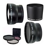 2X Telephoto & 0.5X Wide Angle Lens + 3 Filters Plus CANON LA-DC58J For Canon A650