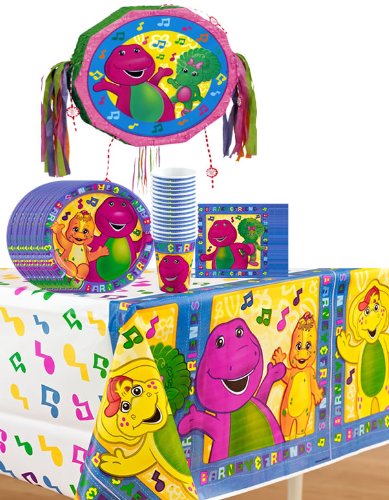 Barney Party Supplies Pinata Party Pack Including Plates, Cups, Napkins, Tablecover, and Pinata- 16 Guests