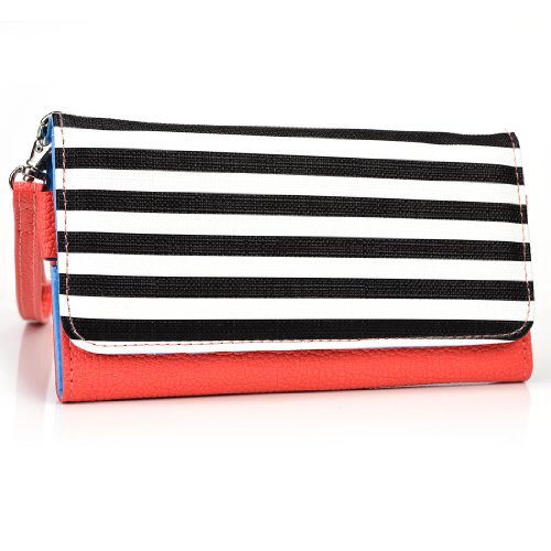 Orange Black and White Stripes Carrying Case with Strap and Credit Card Holder fits Samsung Galaxy S4 Zoom | Cases and Covers