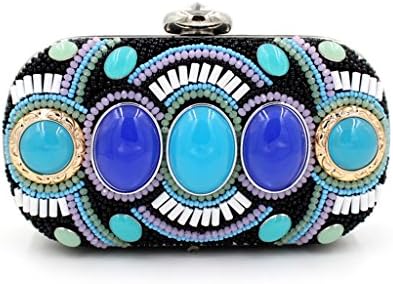 WILLTOP Satin Beaded Clip Clasp Round Ring Drop-In Chain Clutch Bling Spark Evening Bag BLACK