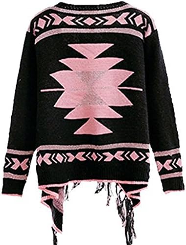 Tailloday Women Aztec Tribal Batwing Long Sleeve Geometric Cardigan Sweater Black
