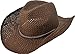 Simplicity Men & Women's Woven Straw Cowboy Hat w/ PU Leather Band & Chin Strap